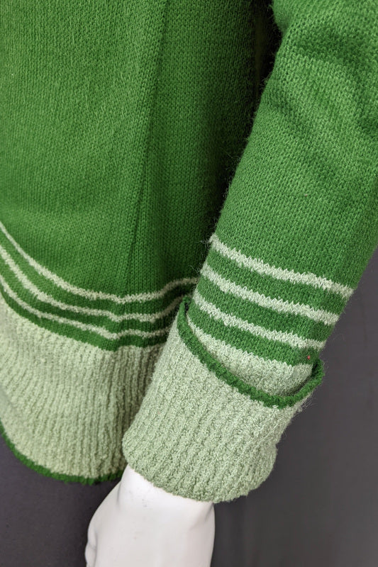 1970s Green Stripe Varsity Style Cardigan, by Irvine Sellars, 38in Bust