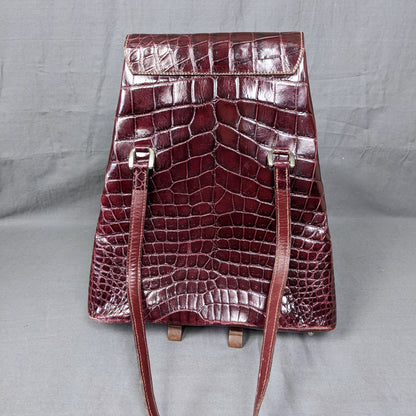 1960s Harrods Maroon Croc Leather Satchel Bag