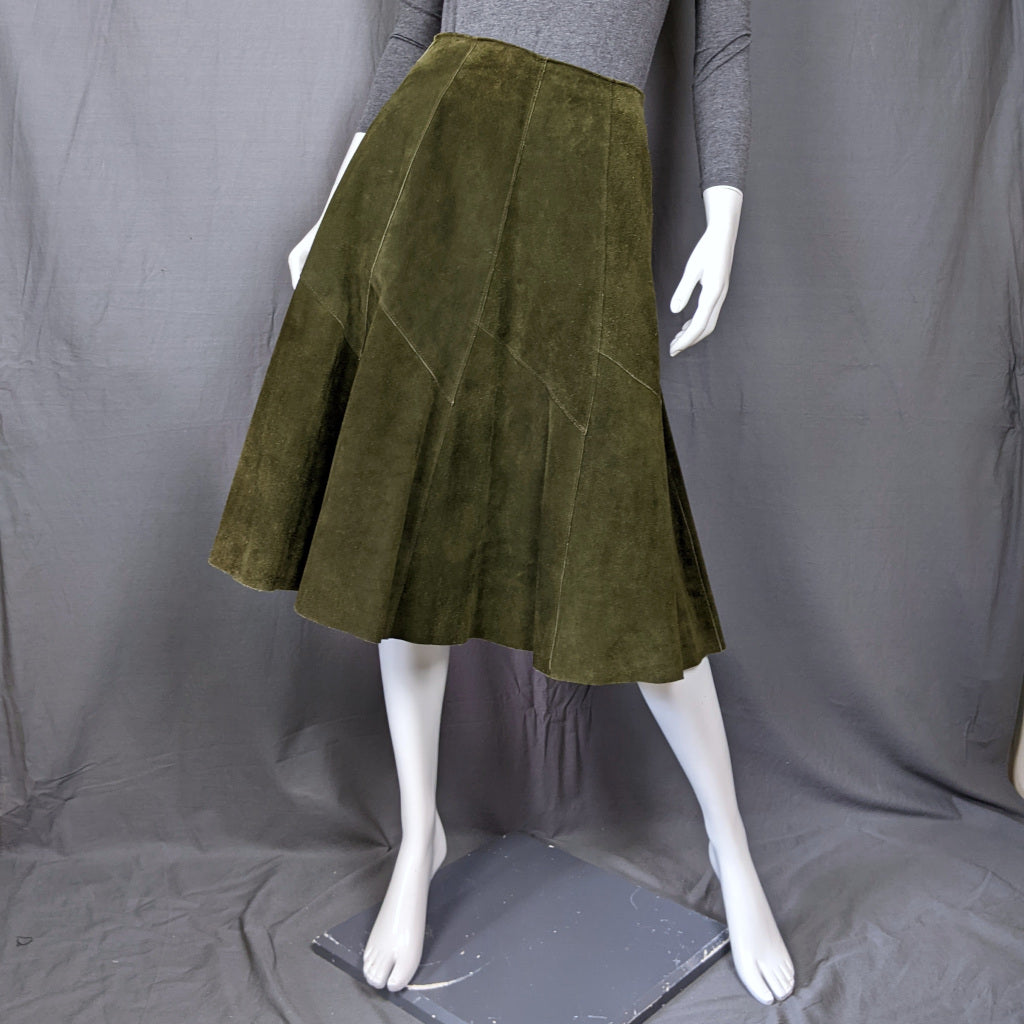 1970s Green Suede Leather Vintage Skirt
