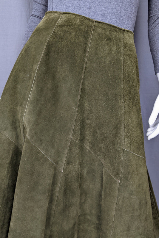 1970s Green Suede Leather Skirt | XS