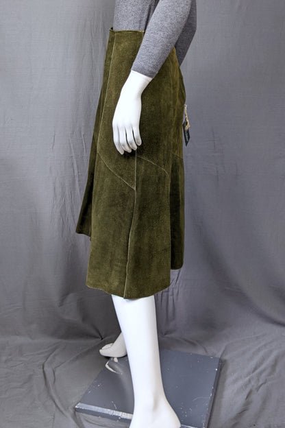 1970s Green Suede Leather Skirt | XS
