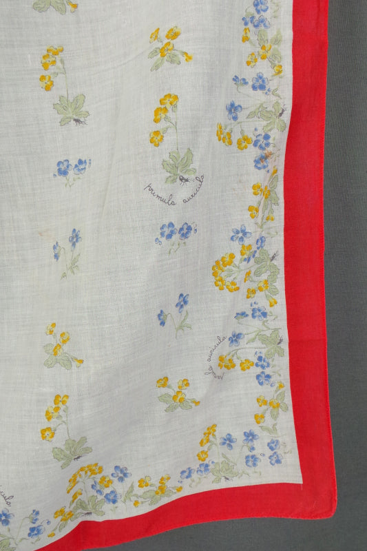 1960s White and Red Ditsy Floral Cotton Scarf