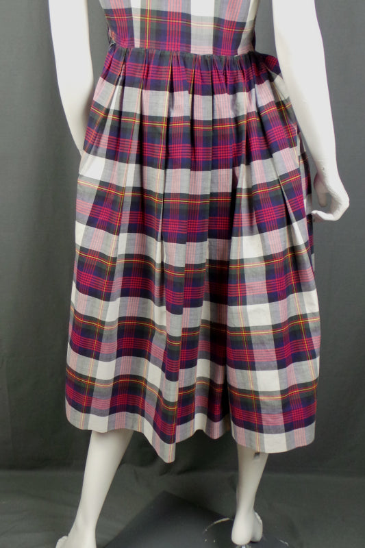 1950s Purple Plaid Check Shirtwaister Dress | M