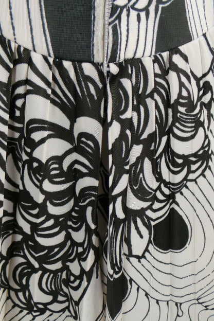1970s Black and White Floral Maxi Dress with Cape Skirt, by Frederick Howard, 36in Bust