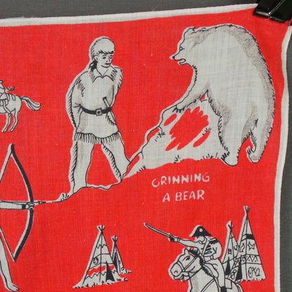 1950s Bright Red Davy Crockett Walt Disney Handkerchief