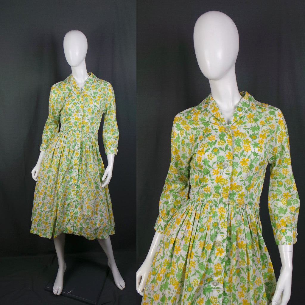 1950s Liberty of London Buttercup Yellow Vintage Shirtwaister