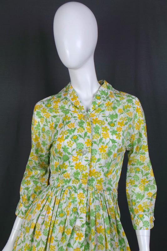 1950s Liberty of London Buttercup Yellow Shirtwaister | XS