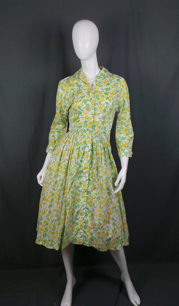 1950s Liberty of London Buttercup Yellow Vintage Shirtwaister