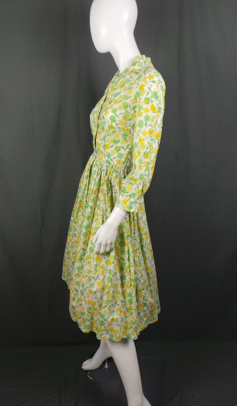 1950s Liberty of London Buttercup Yellow Vintage Shirtwaister