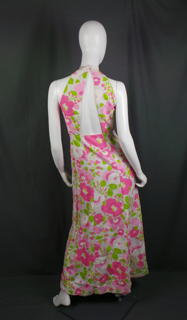 1970s Pink & White Peony Vintage Open Back Dress | Estevez