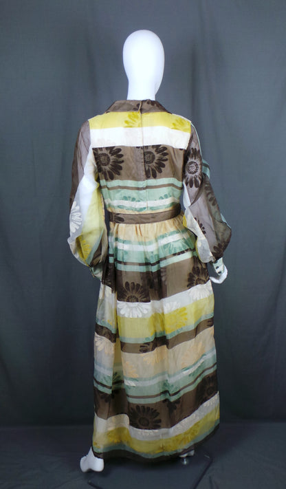 1970s Velvet Sunflower Striped Maxi Dress | California | M