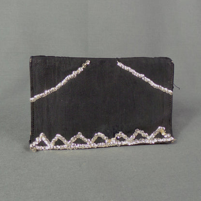 1920s Bag Black Silk Art Deco Clutch Purse with Silver Sequins