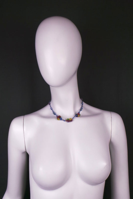 1930s Pastel Czech Glass Flower Bead Short Necklace