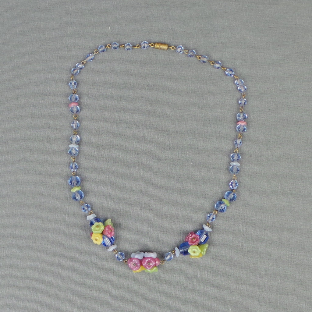 1930s Pastel Czech Glass Flower Bead Short Necklace