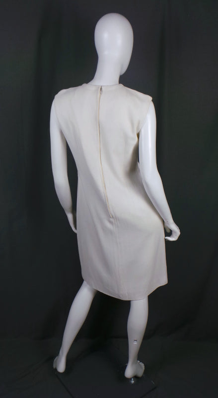 1960s Cream Simple Shift Dress, by Rensoir of London, 40in Bust