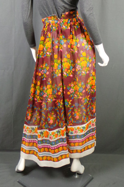 1960s Bright Floral Sheer Boho Maxi Skirt | 2XS