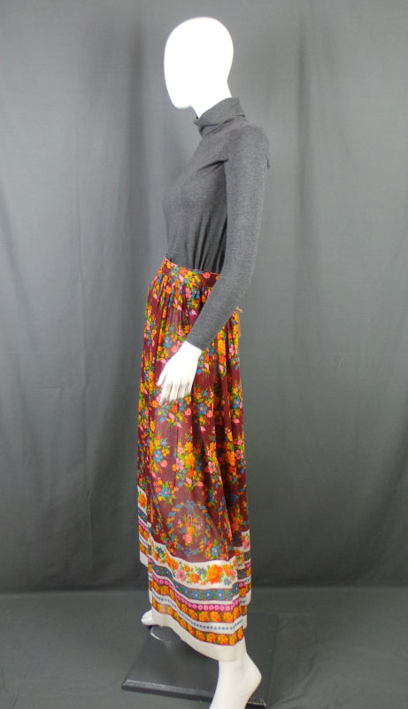 1960s Bright Floral Sheer Boho Maxi Skirt | 2XS