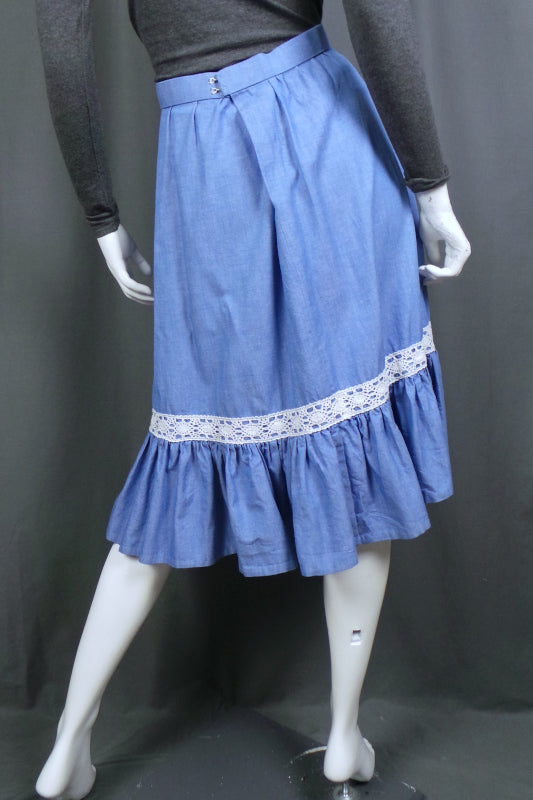 1970s Blue Chambray Vintage Prairie Skirt