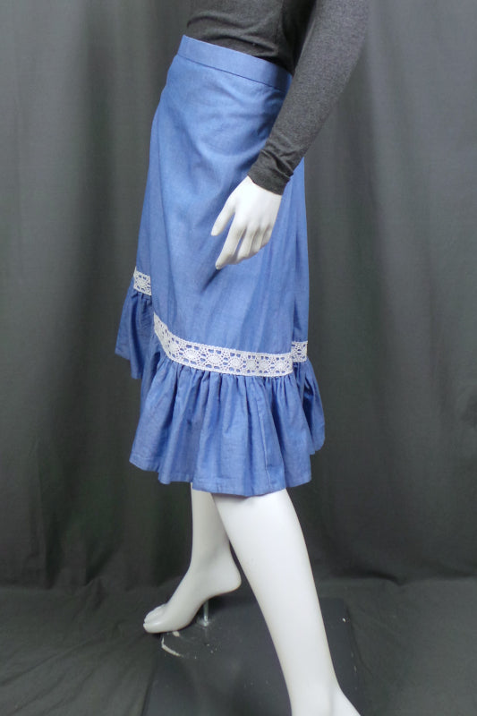 1970s Blue Chambray Vintage Prairie Skirt