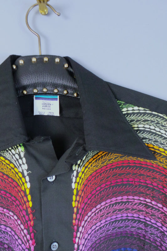 1970s Rainbow Embroidered Dagger Collar Shirt | Globetrotter | XL