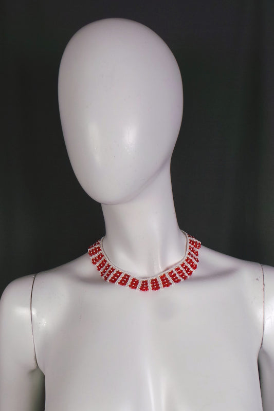 1920s Red and White Beaded Collar Vintage Necklace