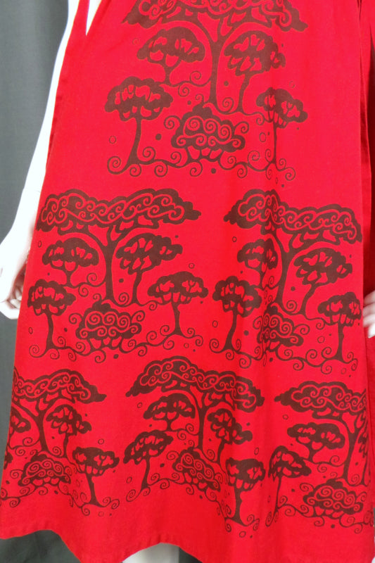 1970s Red Tree Print Pinafore Dress | Human Beings | S