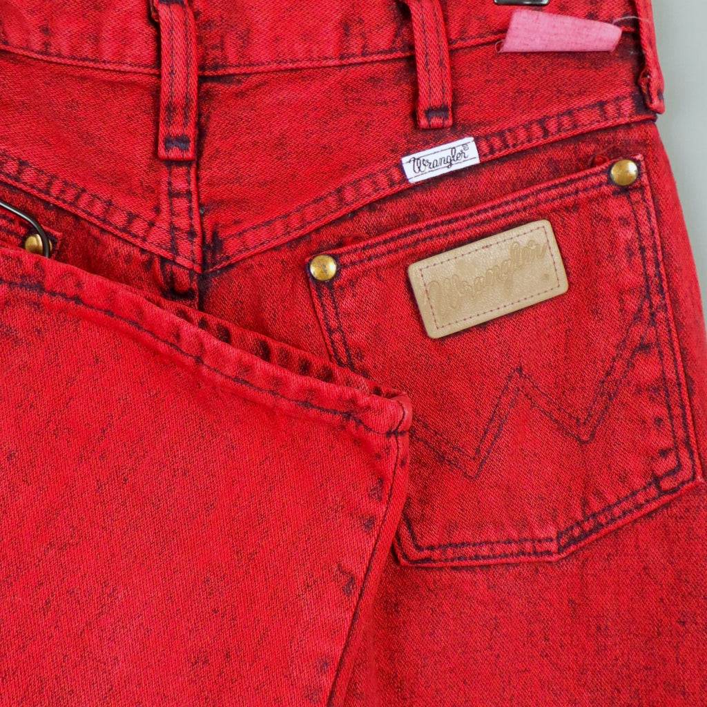 1980s Bright Red Dyed Wrangler High Waist Vintage Jeans