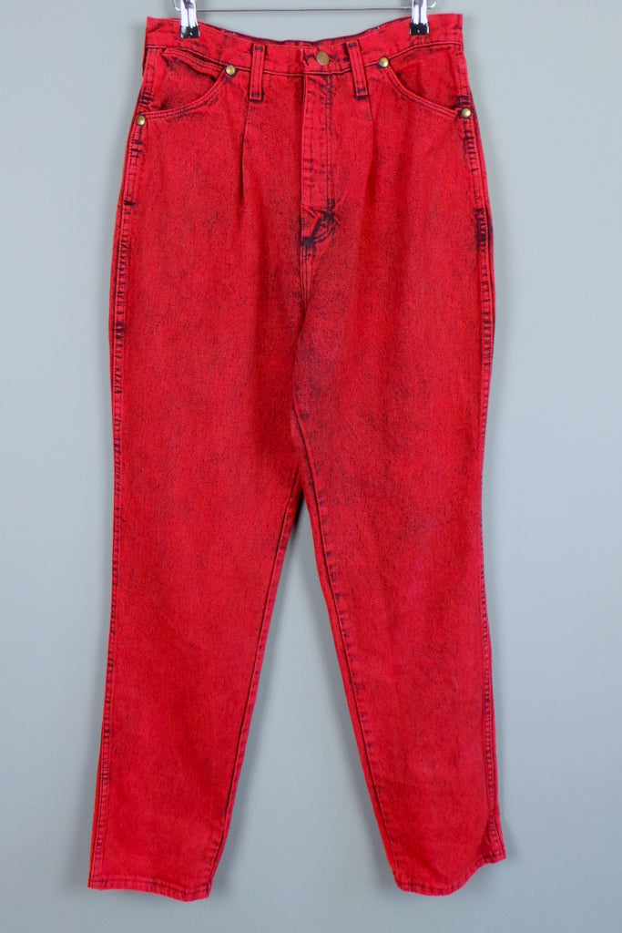 1980s Bright Red Dyed Wrangler High Waist Jeans, 34in Waist