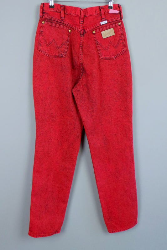 1980s Bright Red Dyed Wrangler High Waist Jeans, 34in Waist