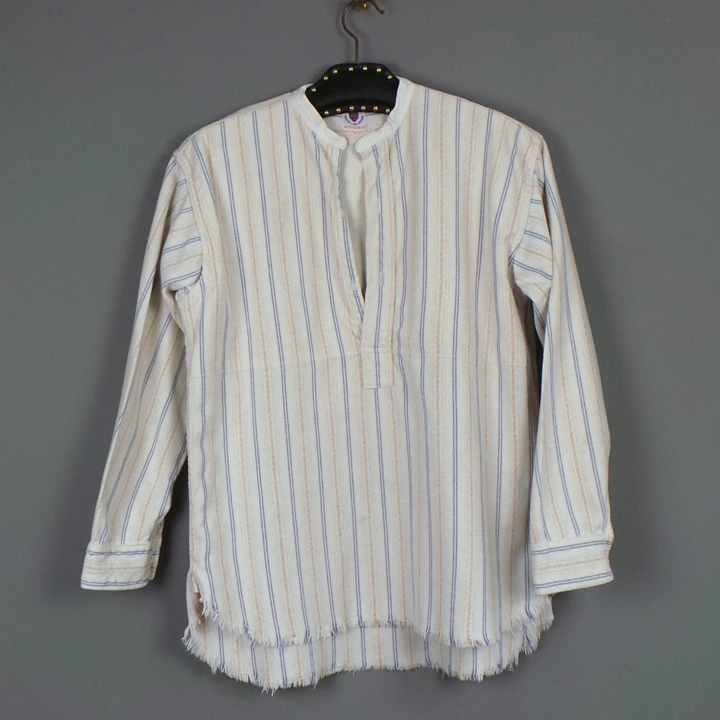 1950s Pink, Tan and Blue Striped Cream Brushed Cotton Vintage Mens Shirt, by Wentworth