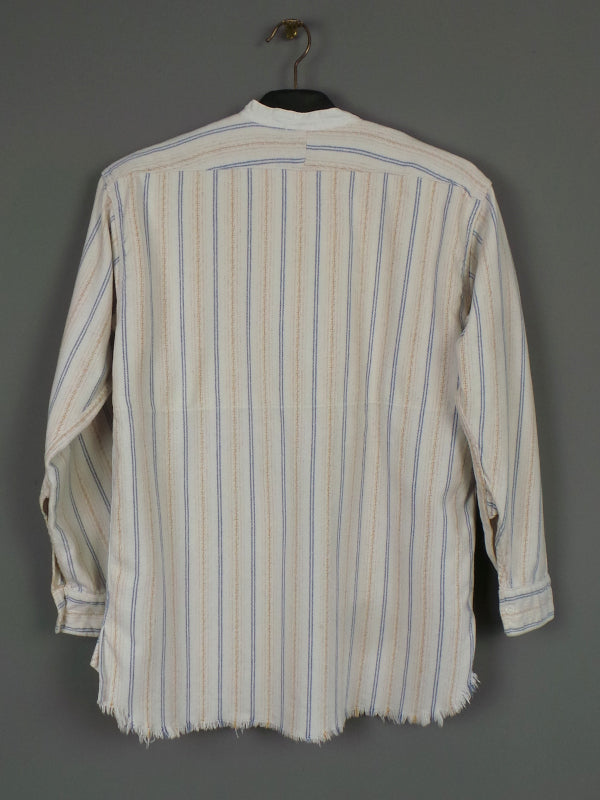 1950s Pink, Tan and Blue Striped Cream Brushed Cotton Shirt, by Wentworth, 44in Chest