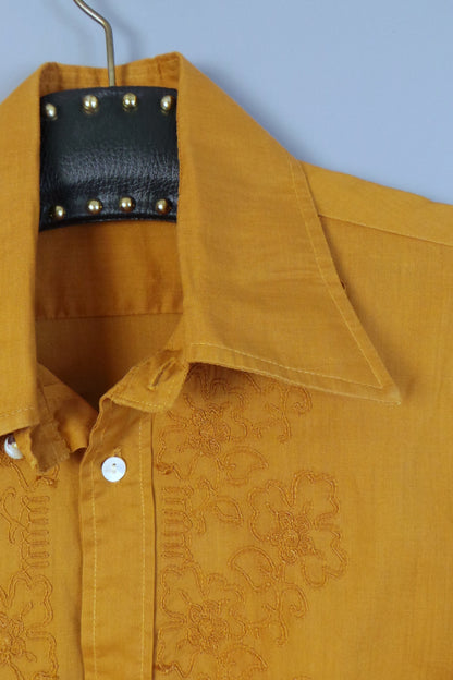 1970s Brown Floral Embroidered Cravat Shirt | Bonsoir Boutique | XL