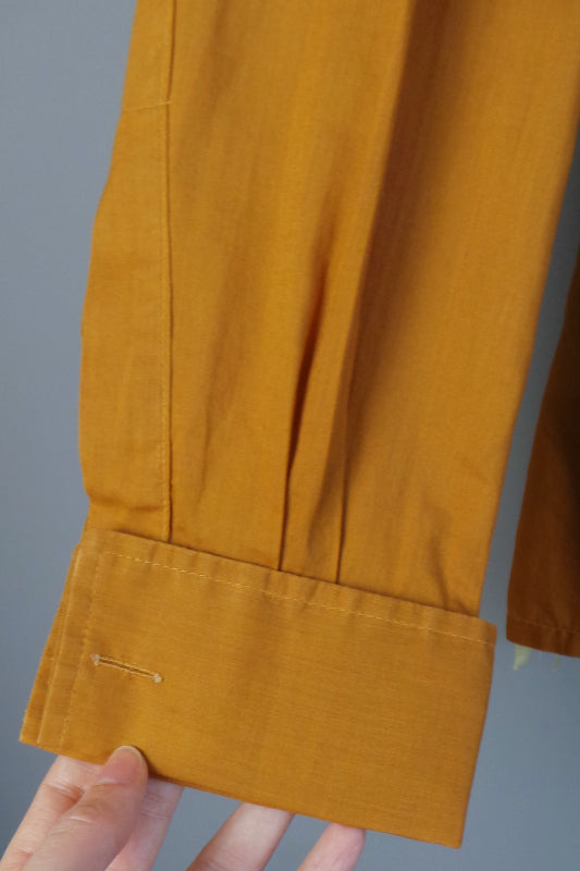 1970s Brown Floral Embroidered Cravat Shirt | Bonsoir Boutique | XL