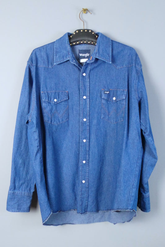 1970s Wrangler Mid Wash Denim Western Shirt, 52in Chest