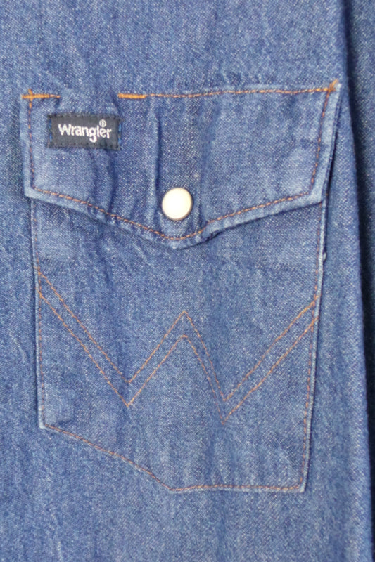 1970s Wrangler Mid Wash Denim Western Shirt, 52in Chest